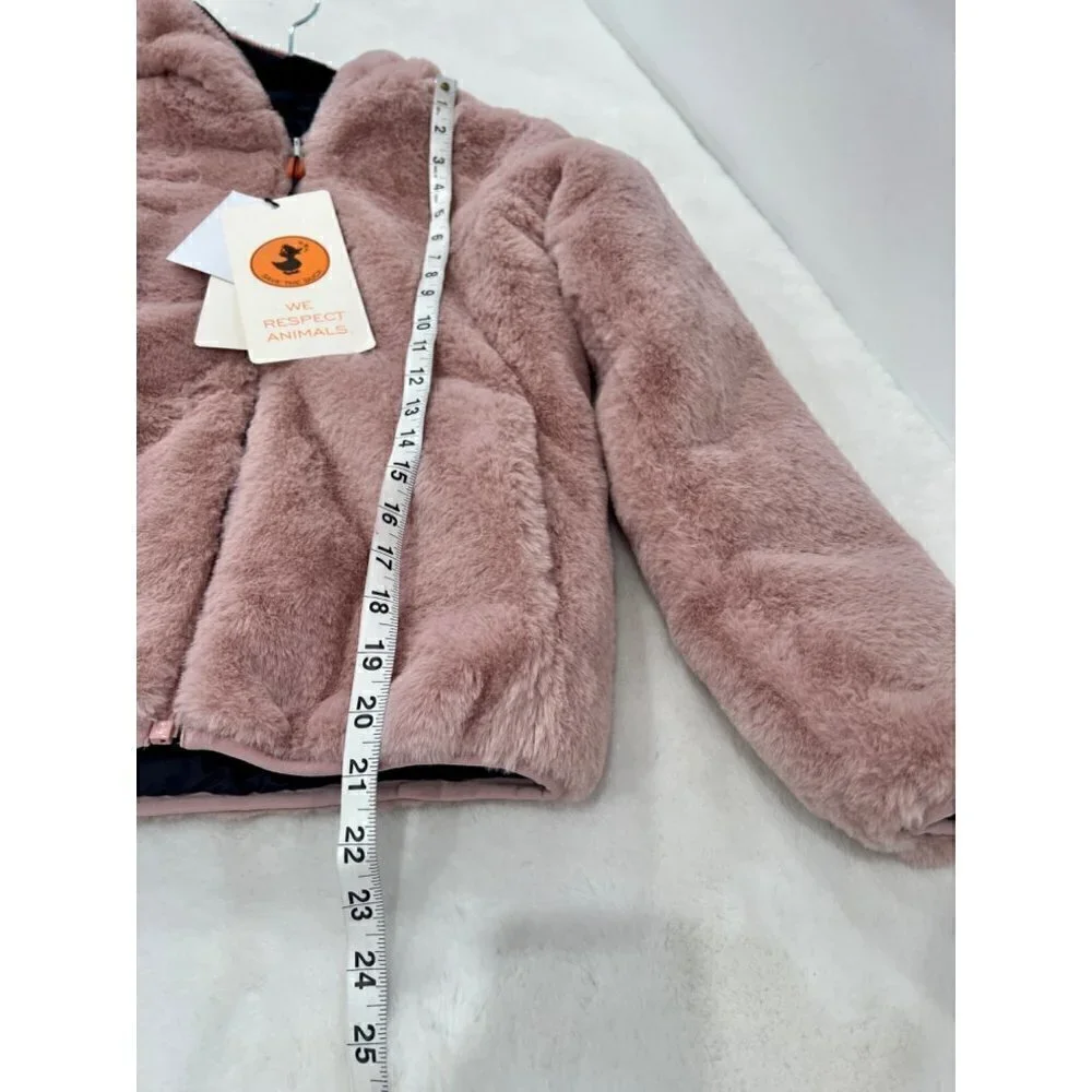 NWT Save The Duck Girls' Size 12 Chloe Reversible Quilted & Faux Fur Jacket Pink